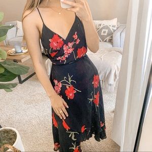 Reformation Floral High Low Wrap Dress Black S